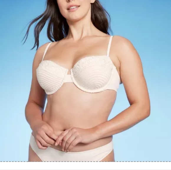 🆕Shade & Shore Crochet Underwire Swimsuit Bikini Top Off-White / Cream Size 34B - Picture 5 of 10